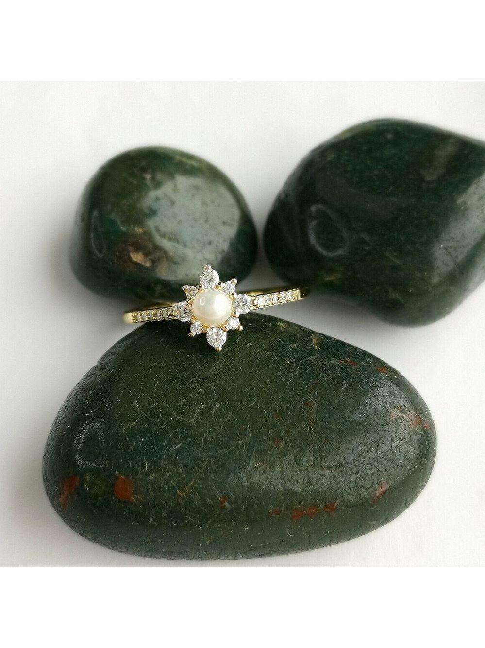14k Gold Vermeil Seed Pearl White Sapphire Ring Size 7 🆕
